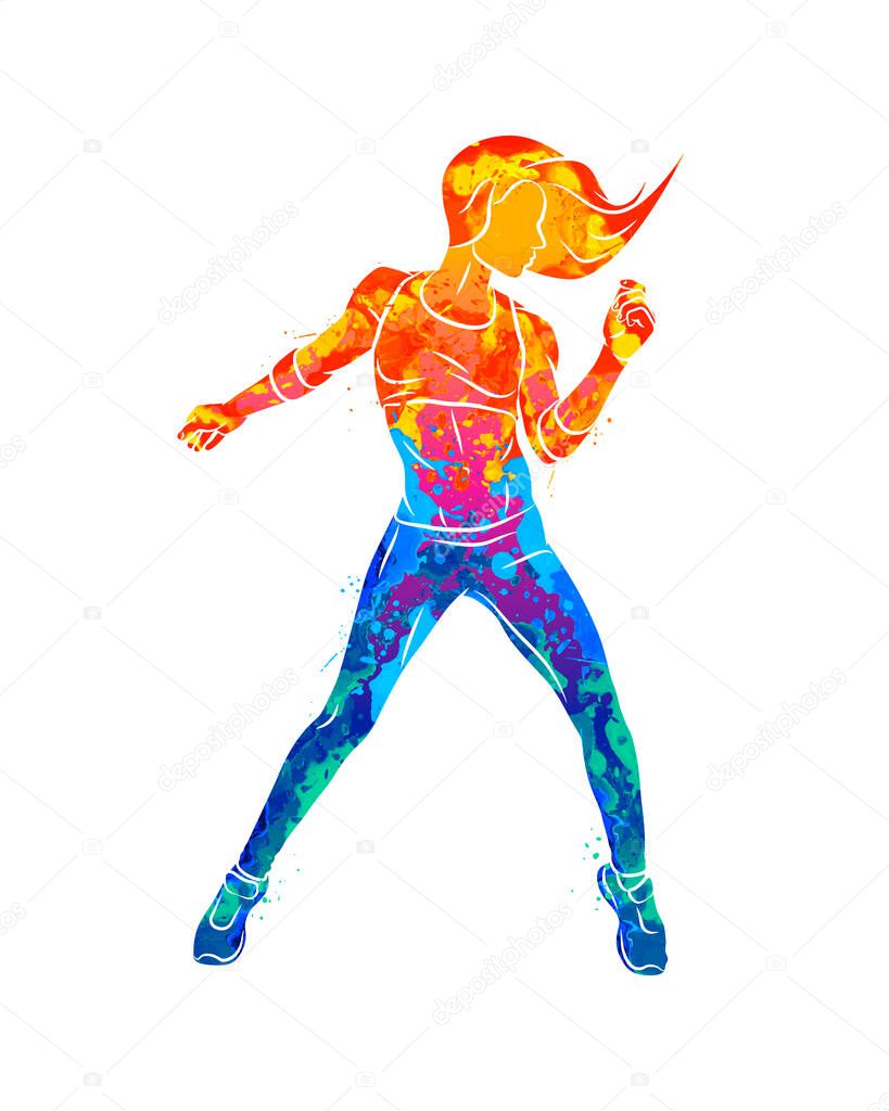 Abstract fitness instructor. Young woman zumba dancer dancing fitness exercises. Hip hop dancer