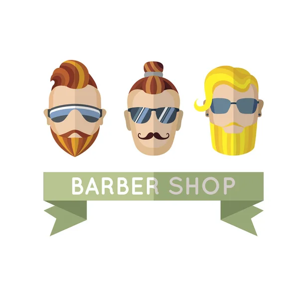 Hipster Barbershop Lable Colorful Illustration — Stock Vector