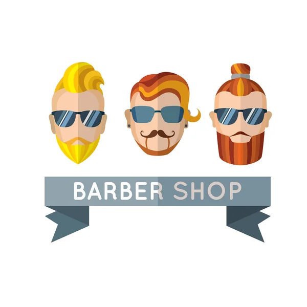 Hipster Barbearia Lable Ilustração Colorida —  Vetores de Stock