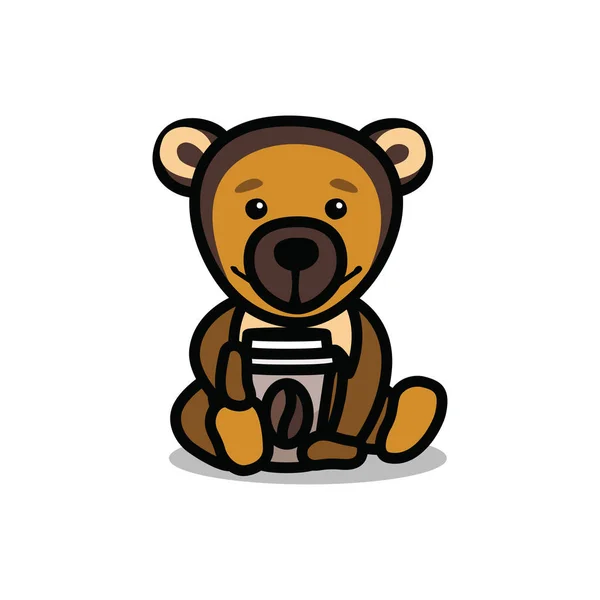 Vector Color Illustration Bear Drinking Coffee — Stock Vector