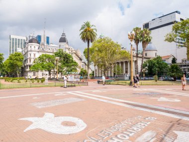 Buenos Aires, Arjantin - 13 Ocak 2018: Ana kare Plaza de Mayo Monserrat bölgesinde sermaye Buenos Aires, Arjantin insanlar