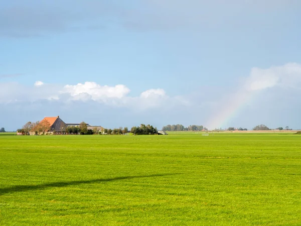 Polderlandschaft Mit Weide Bauernhaus Und Regenbogen Der Nähe Der Stadt — Stockfoto