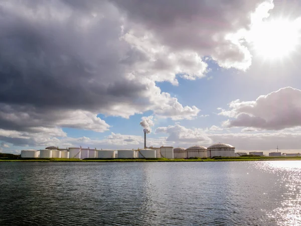 Réservoirs Stockage Huile Cheminée Échappement Centrale Électrique Hemweg Westpoort Port — Photo