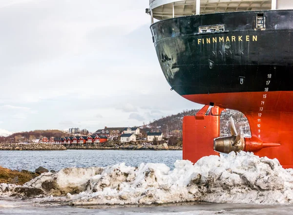 Stokmarknes Норвегія Лютого 2015 Стерн Старих Хуртігрутен Круїз Постачати Finnmarken — стокове фото