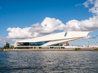 AMSTERDAM, NETHERLANDS - SEP 28, 2018: Modern building of Eye film museum on northern bank of IJ river in Amsterdam, Netherlands