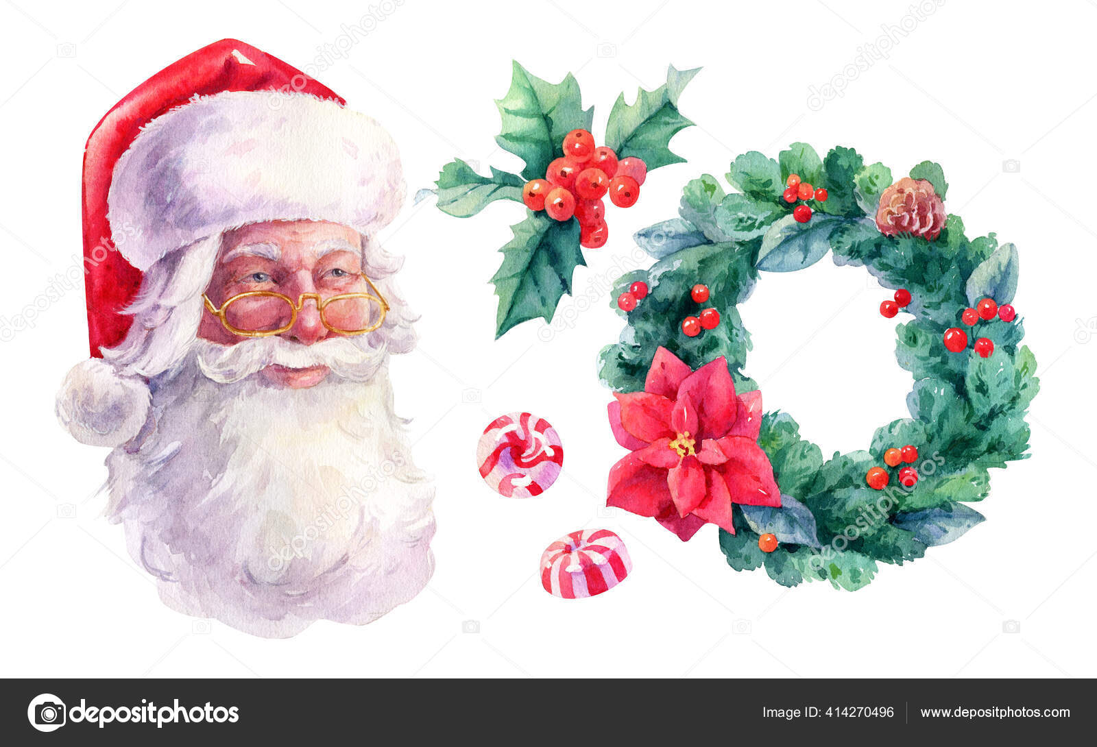 水彩サンタクリスマスイラストコレクション白を背景に花輪 キャンディー ホリー ストック写真 C Ogurechka 水彩サンタクリスマスイラストコレクション白を背景に花輪 キャンディー ホリー ストック写真 C Ogurechka