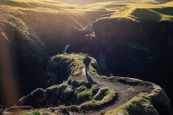 Cool millennial hipster traveler in mountain trip — Stock Photo, Image