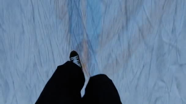 Point de vue de l'homme patinage sur patins dans le parc d'hiver — Video