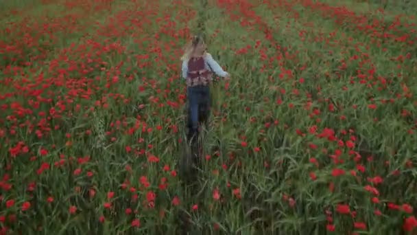 Drone Camera Volgt Jonge Avontuur Zoek Naar Vrouw Duizendjarige Tiener — Stockvideo