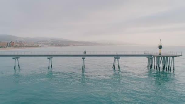 朝に 2 つのアクティブな年配の男性桟橋の上を歩く — ストック動画