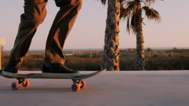 Bin yıllık hipster kaykaycı'nde Günbatımı rides