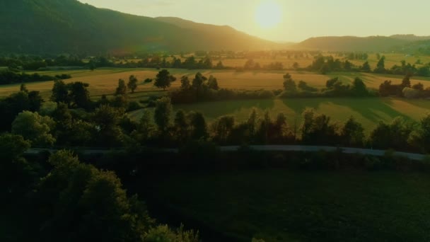 Friedliche epische Landwirtschaft Landschaft Drohne erschossen — Stockvideo