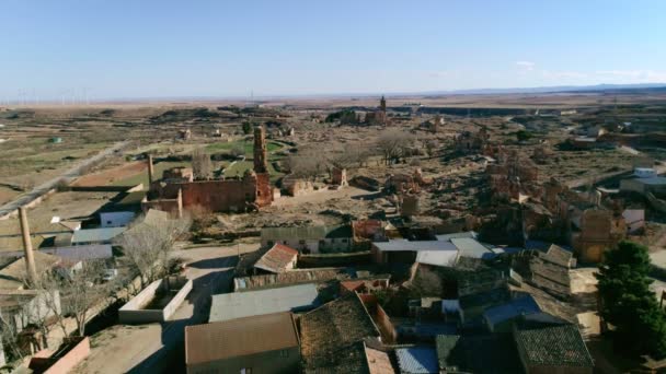 Drone shot of ruins of village in countryside — Stock Video