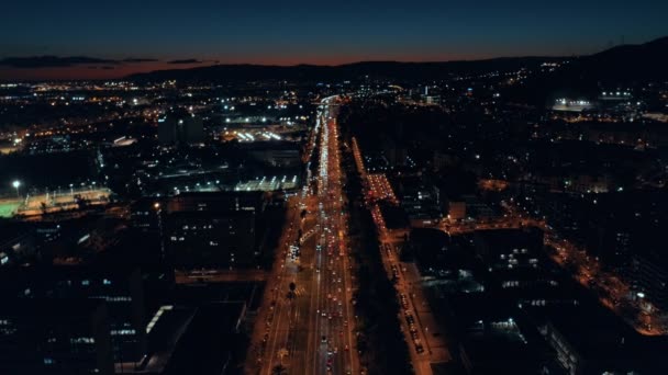 Foto aérea nocturna de la ajetreada vida del tráfico urbano — Vídeo de stock