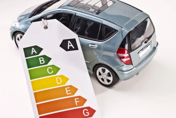 Car and efficiency label — Stock Photo, Image