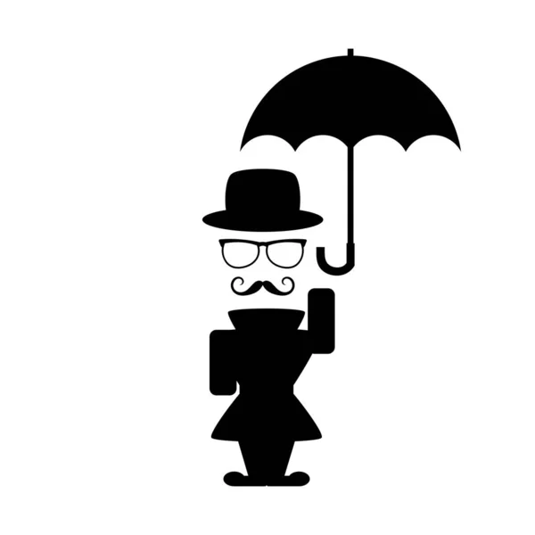 Fun Drawing Gentleman Holding Umbrella — Stock Vector