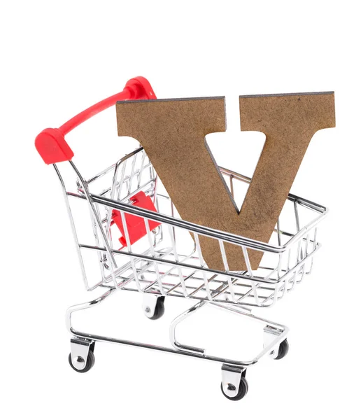 Gemener Trä Tredimensionella Volymetriska Bokstaven Mini Shopping Trolley Vagn Vit — Stockfoto