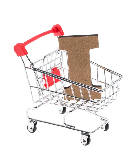 Gemener Trä Tredimensionella Volymetriska Bokstaven Mini Shopping Trolley Vagn Vit — Stockfoto