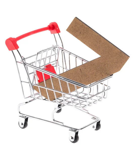 Den Trä Tredimensionella Volymetriska Siffran Mini Shopping Trolley Vagn Vit — Stockfoto