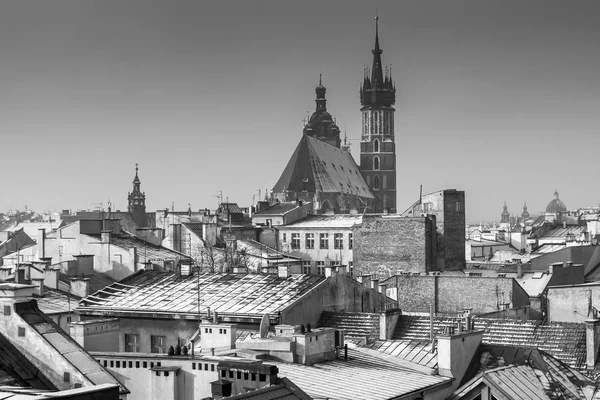 Krakow Christmas Time Aerial View Snowy Roofs Central Part City — Stock Photo, Image