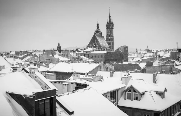 Kraków Czasie Świąt Bożego Narodzenia Widok Lotu Ptaka Zaśnieżonych Dachów — Zdjęcie stockowe