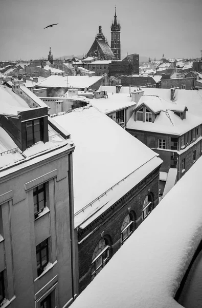 Kraków Czasie Świąt Bożego Narodzenia Widok Lotu Ptaka Zaśnieżonych Dachów — Zdjęcie stockowe