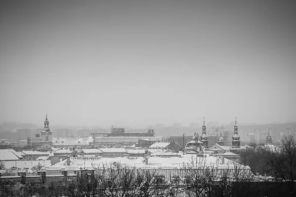 Krakow Christmas Time Aerial View Snowy Roofs Central Part City — Stock Photo, Image