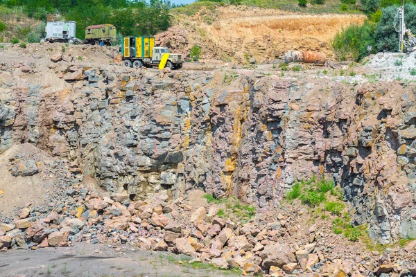 Vista Mineração Céu Aberto Pedreira Pedra Granito Processo Pedra Produção — Fotografia de Stock