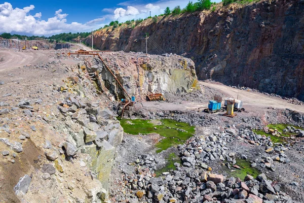 Vista Mineração Céu Aberto Pedreira Pedra Granito Processo Pedra Produção — Fotografia de Stock