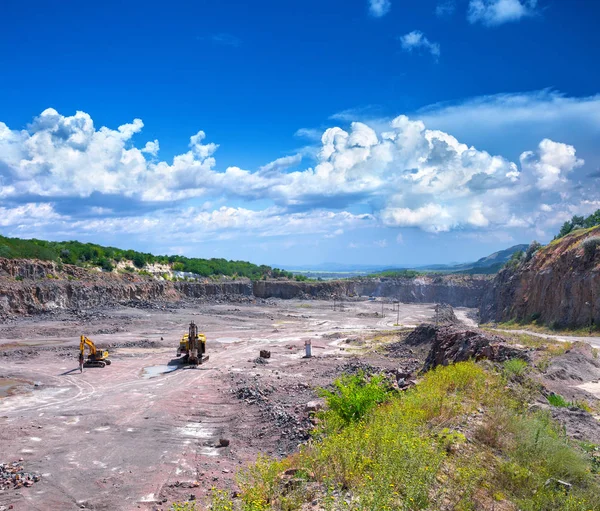 Spettacolare Vista Panoramica Della Cava Aperta Miniera Pietra Granitica Processo — Foto Stock