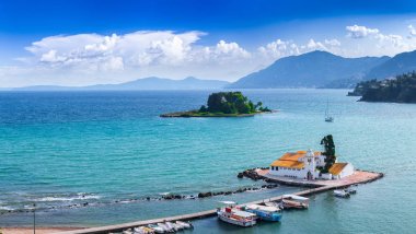 Vlacherna Mo güzel yaz panoramik manzara havadan görünümü