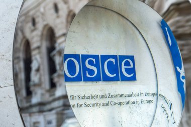 VIENNA, AUSTRIA - MAY 26: Signboard of the  OSCE(Organization fo clipart