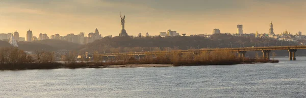 View Big City Hill Wide River Awesome Bright Sunset Kyiv — Stock Photo, Image