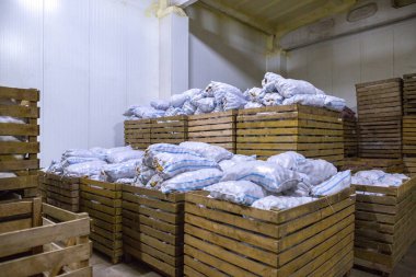 Ekin deposu. Ekin deposu. Kuru, serin depo. Sebze mahsullü tahta sandıklar..