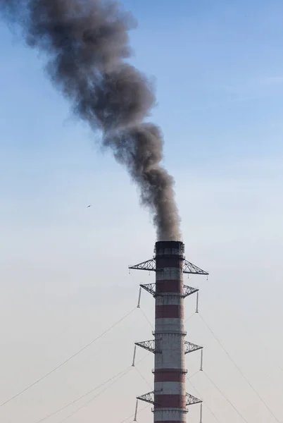 Environmental Damage Air Pollution Black Smoke Pipe — Stock Photo, Image