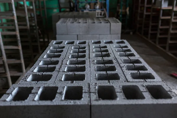 Producción Industrial Materiales Construcción Partir Mortero Cemento Prensado Bloque Hormigón —  Fotos de Stock