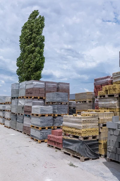 Produção Industrial Cimento Construção Materiais Prensados Bloco Concreto Oco Alta — Fotografia de Stock