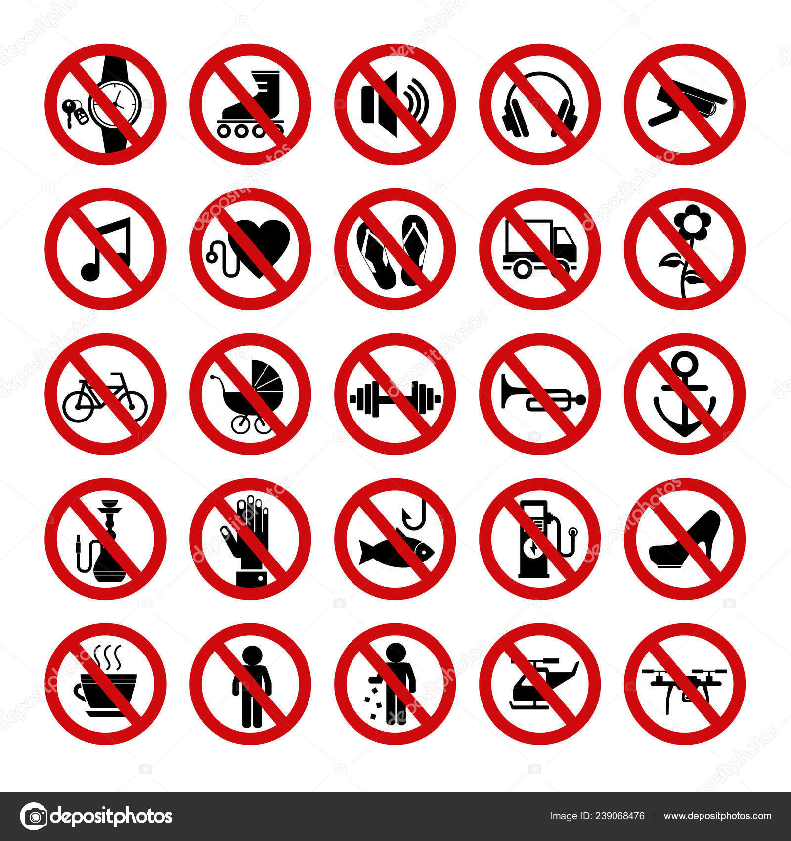 Set Red Prohibition Icons Forbidden Signs Vector Illustration Stock Vector By Inshpulya