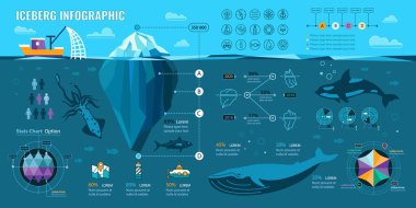 Sualtı infographics. Vektör düz öğelerle Çokgen