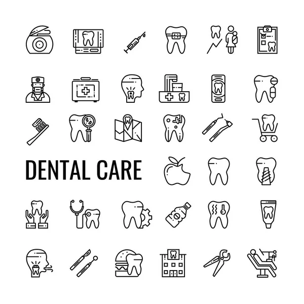 Dental Care Icon Set Dentist Tooth Elements Vector Linear — Stock Vector