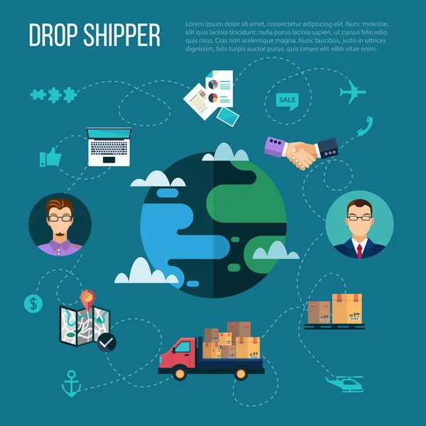 Dropshipper Logística Elementos Planos Vectoriales Con Diferentes Símbolos Entrega — Archivo Imágenes Vectoriales