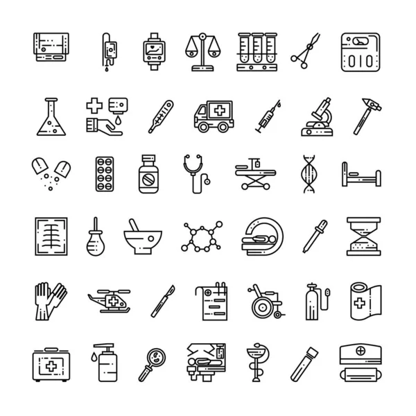 Medical equipment outline icon set — Stock Vector