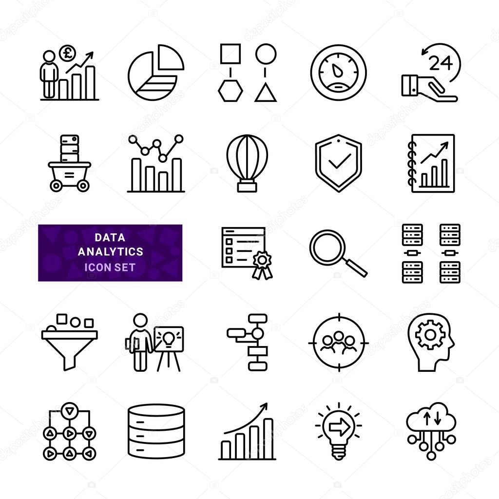 Data Analysis Related Vector Line Icons. Simple vector