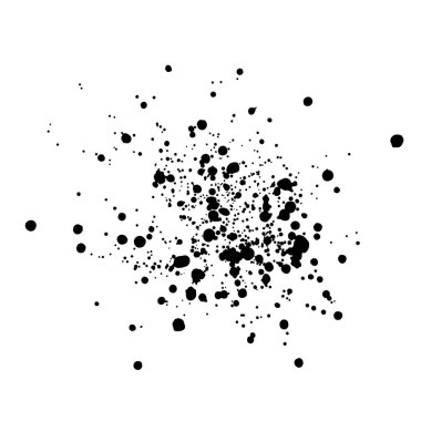 Vektör siyah ve beyaz mürekkep sıçraması, leke ve fırça darbesi, nokta, sprey, leke, sıçrama, sıçrama, damla, mürekkep damlası fırçası, boya lekesi, sprey, leke Grunge desenli tasarım elementleri, arkaplan.