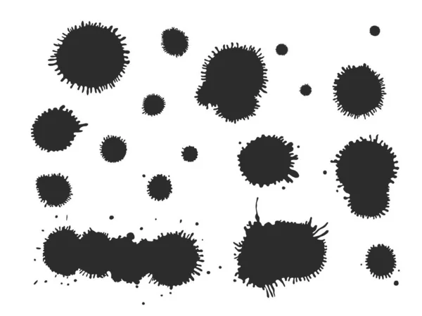 Векторные Черно Белые Чернила Всплеск Пятна Мазок Кистью Пятна Спрей — стоковый вектор