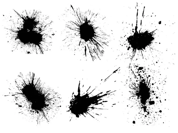 ベクトル黒と白のインクスプラッシュ ブロックとブラシストローク スポット スプレー スマッジ スパッター スプラッタ ドリップ ドロップ インクブロブデザイン — ストックベクタ