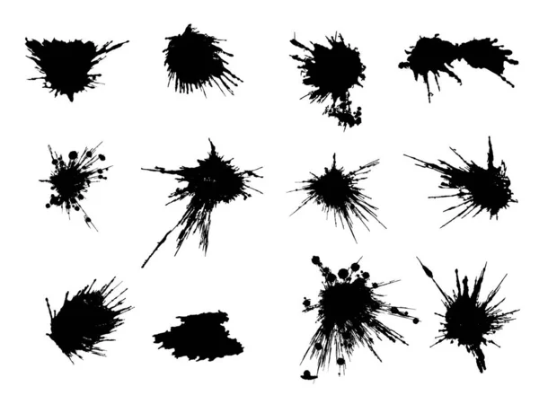 Векторные Черно Белые Чернила Всплеск Пятна Мазок Кистью Пятна Спрей — стоковый вектор