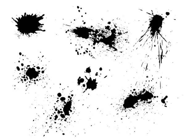 Vector salpicaduras de tinta en blanco y negro, manchas y pinceladas, manchas, aerosoles, manchas, salpicaduras, salpicaduras, goteos, gotas, manchas de tinta Grunge elementos texturizados para el diseño, fondo. — Vector de stock