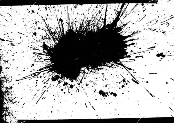 Wektor czarno-białe tło z plusk atramentu, plamy i pociągnięcia pędzla, punkt, spray, smuga, rozprysk, rozprysk, kapanie, kropla, blob atramentu Grunge teksturowane elementy do projektowania, tło. — Wektor stockowy