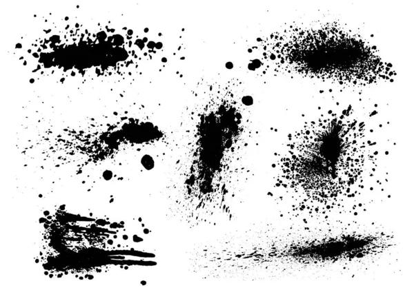 用于设计的矢量黑白墨水飞溅 斑斑和笔刷 卷曲纹理元素 — 图库矢量图片